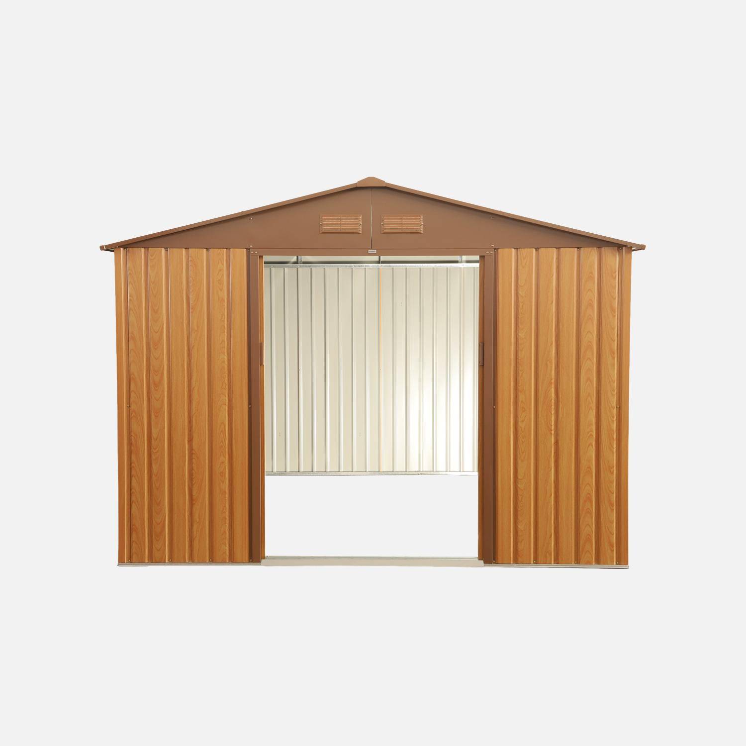 Abri de jardin en métal - Flandres 8,84m² bois et marron - Cabane à outils avec deux grandes portes coulissantes, kit de fixation sol inclus, maison de rangement, remise Photo3