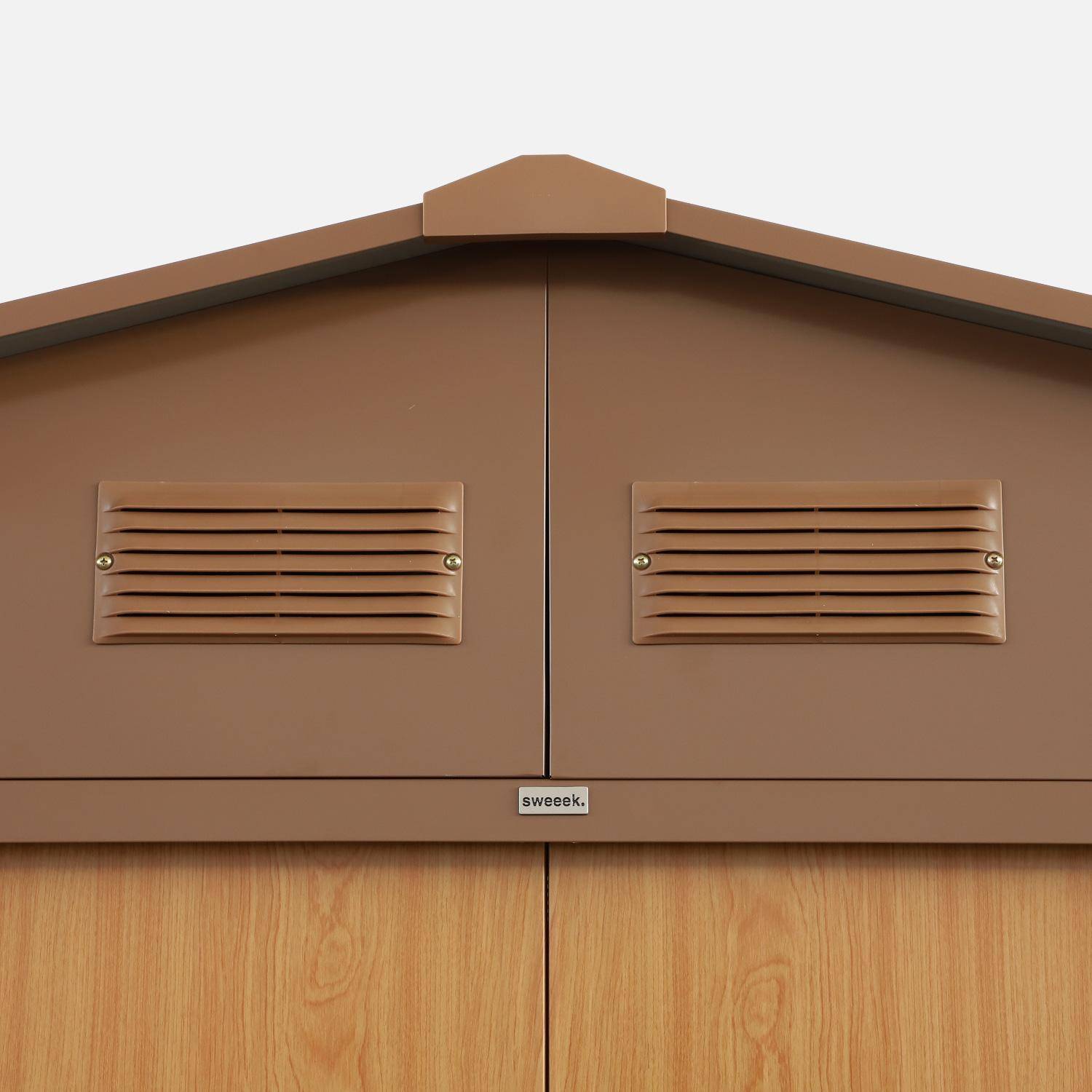 Abri de jardin en métal - Flandres 8,84m² bois et marron - Cabane à outils avec deux grandes portes coulissantes, kit de fixation sol inclus, maison de rangement, remise Photo4