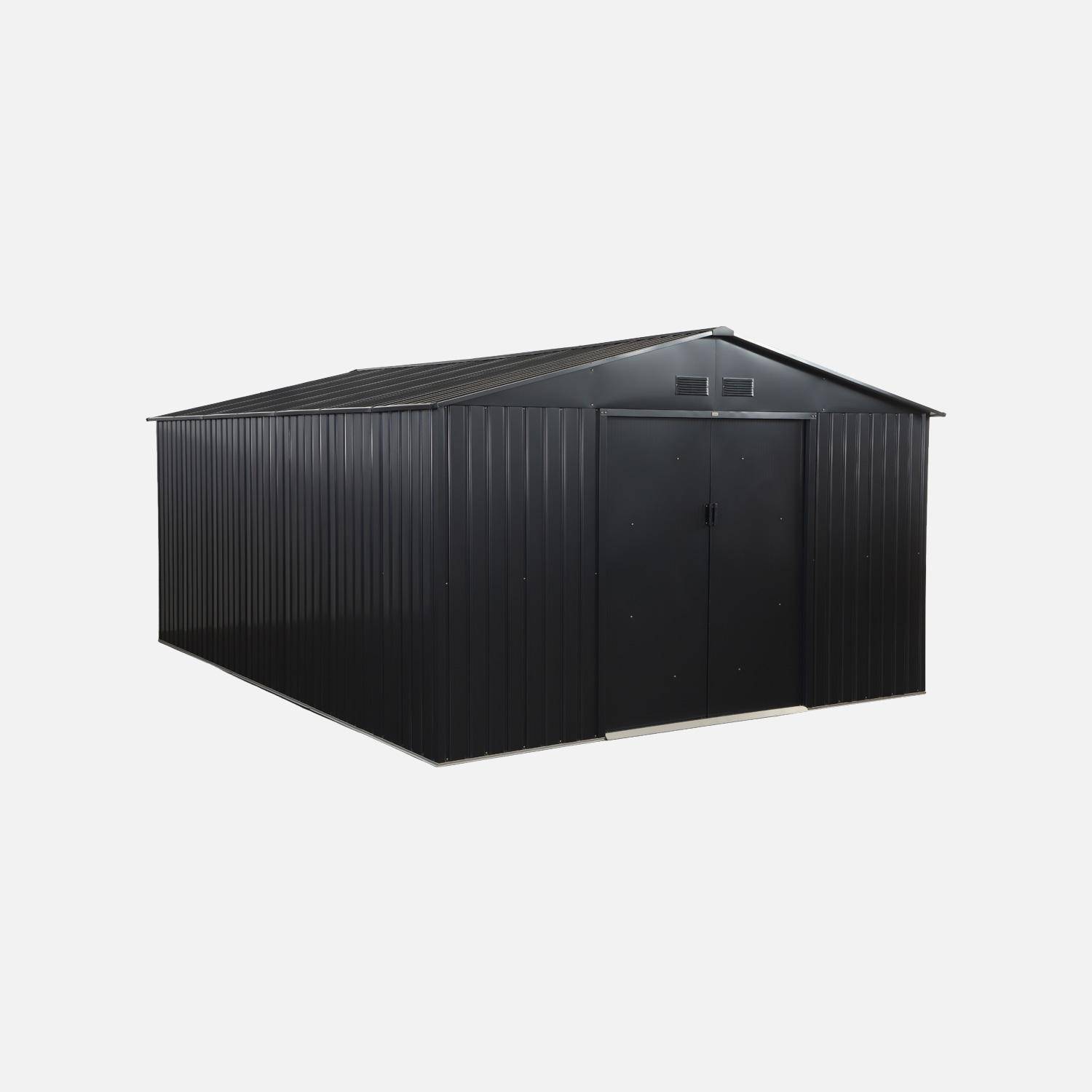 Abri de jardin acier galvanisé 15,35m² avec kit d'ancrage anthracite - Viroloix Photo2