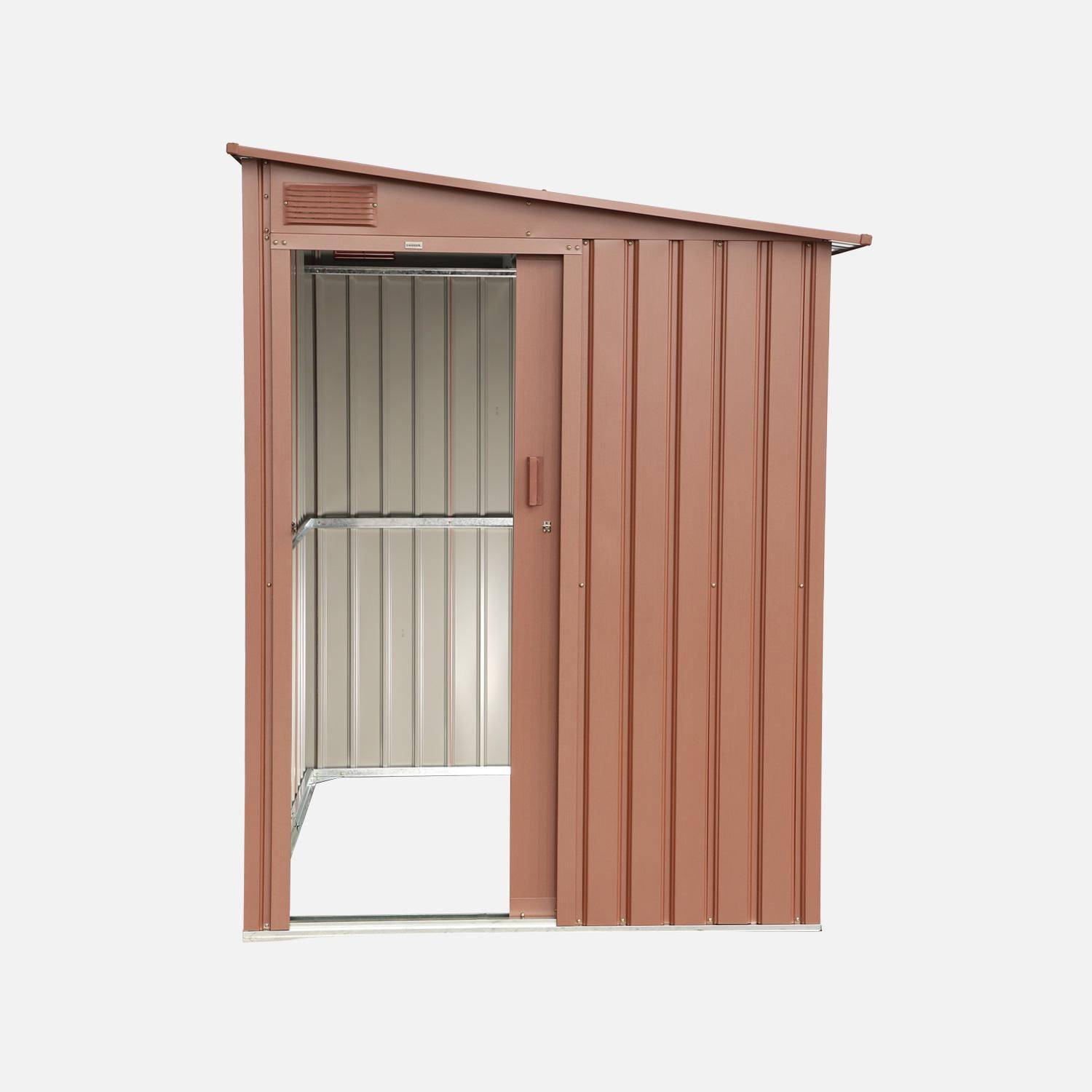 Abri de jardin adossable acier galvanisé 2,91m² avec porte coulissante et kit d'ancrage terracotta - Bray,sweeek,Photo3