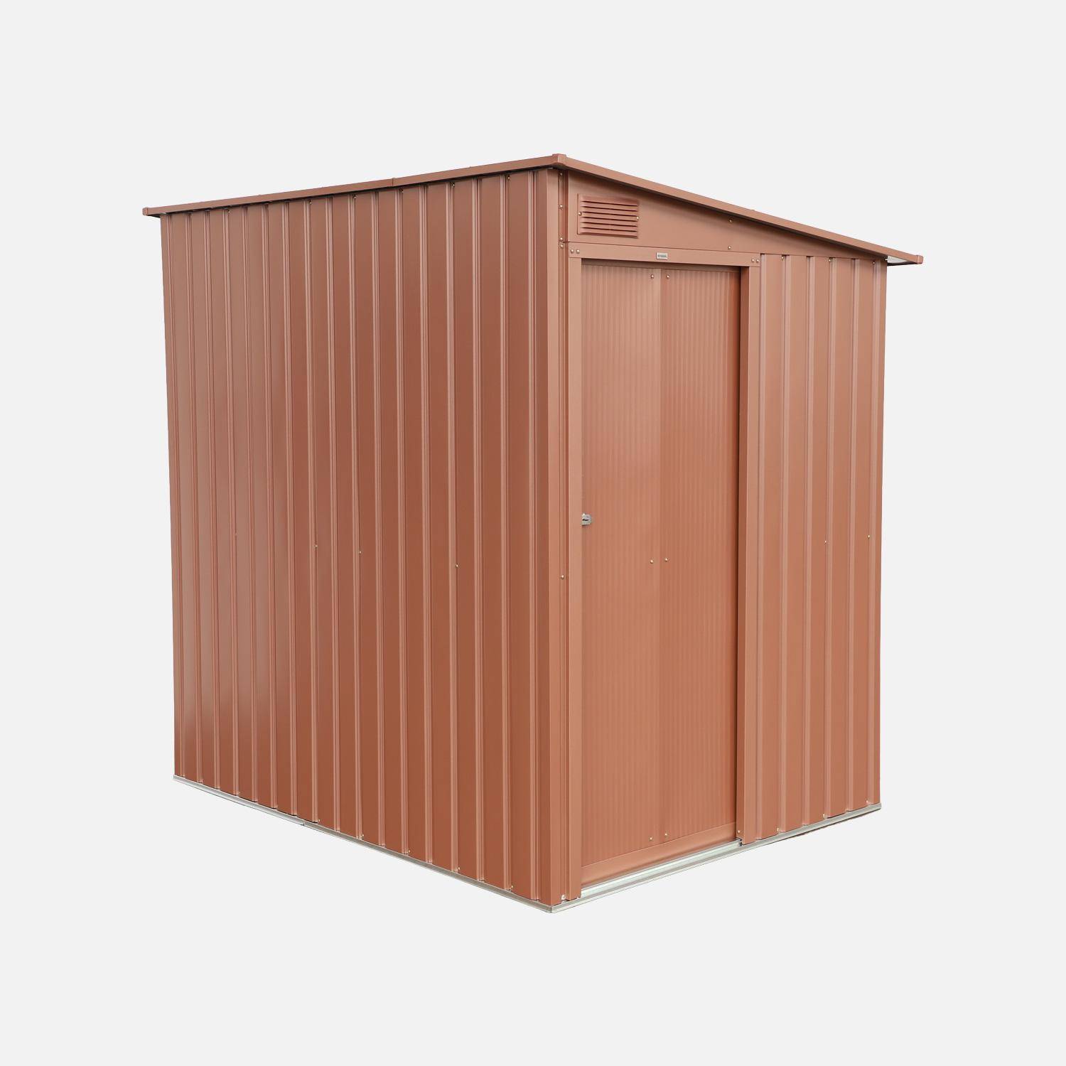 Abri de jardin adossable acier galvanisé 2,91m² avec porte coulissante et kit d'ancrage terracotta - Bray Photo1