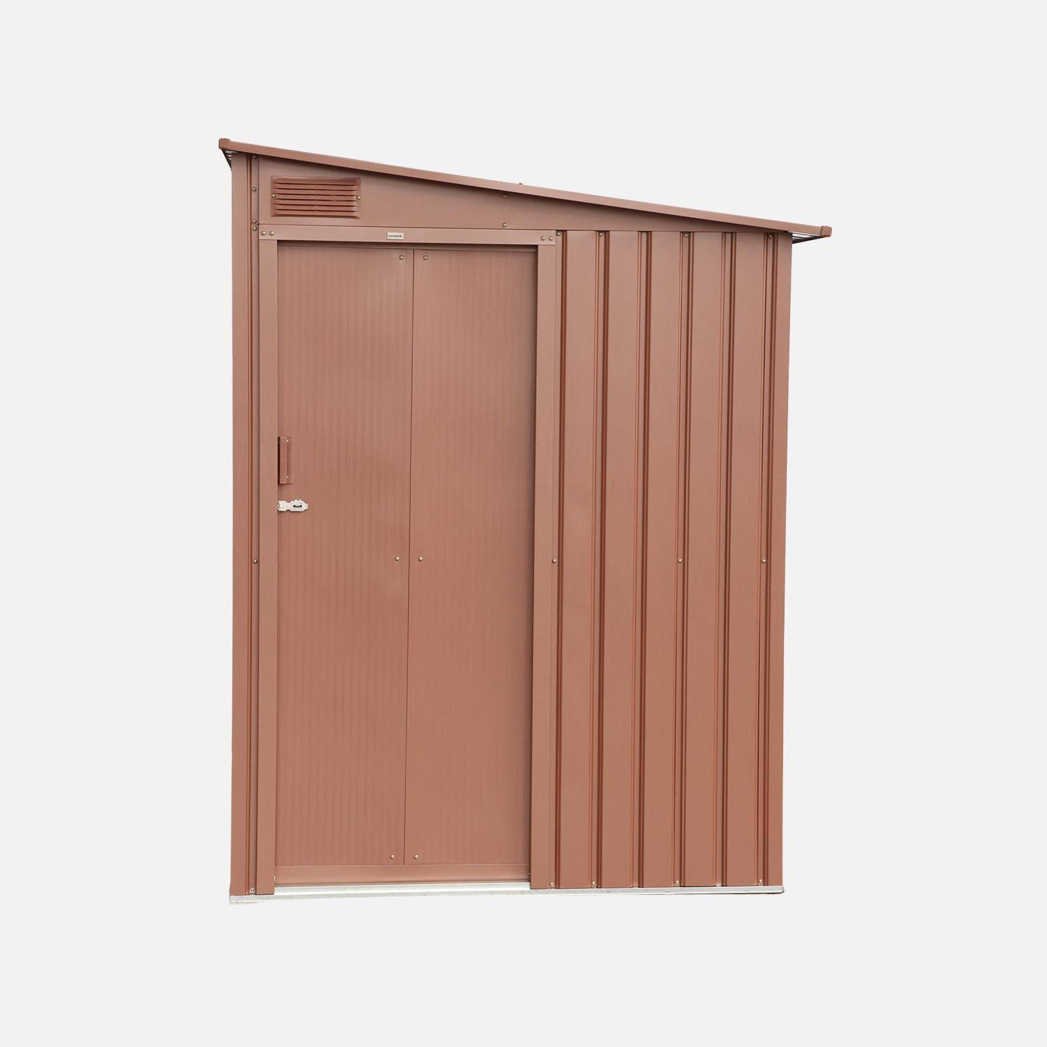 Abri de jardin adossable acier galvanisé 2,91m² avec porte coulissante et kit d'ancrage terracotta - Bray Photo2