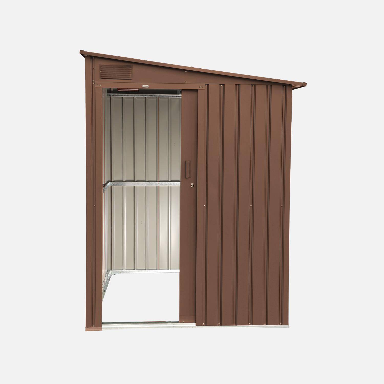 Abri de jardin adossable acier galvanisé 2,91m² avec porte coulissante et kit d'ancrage terracotta - Bray Photo4