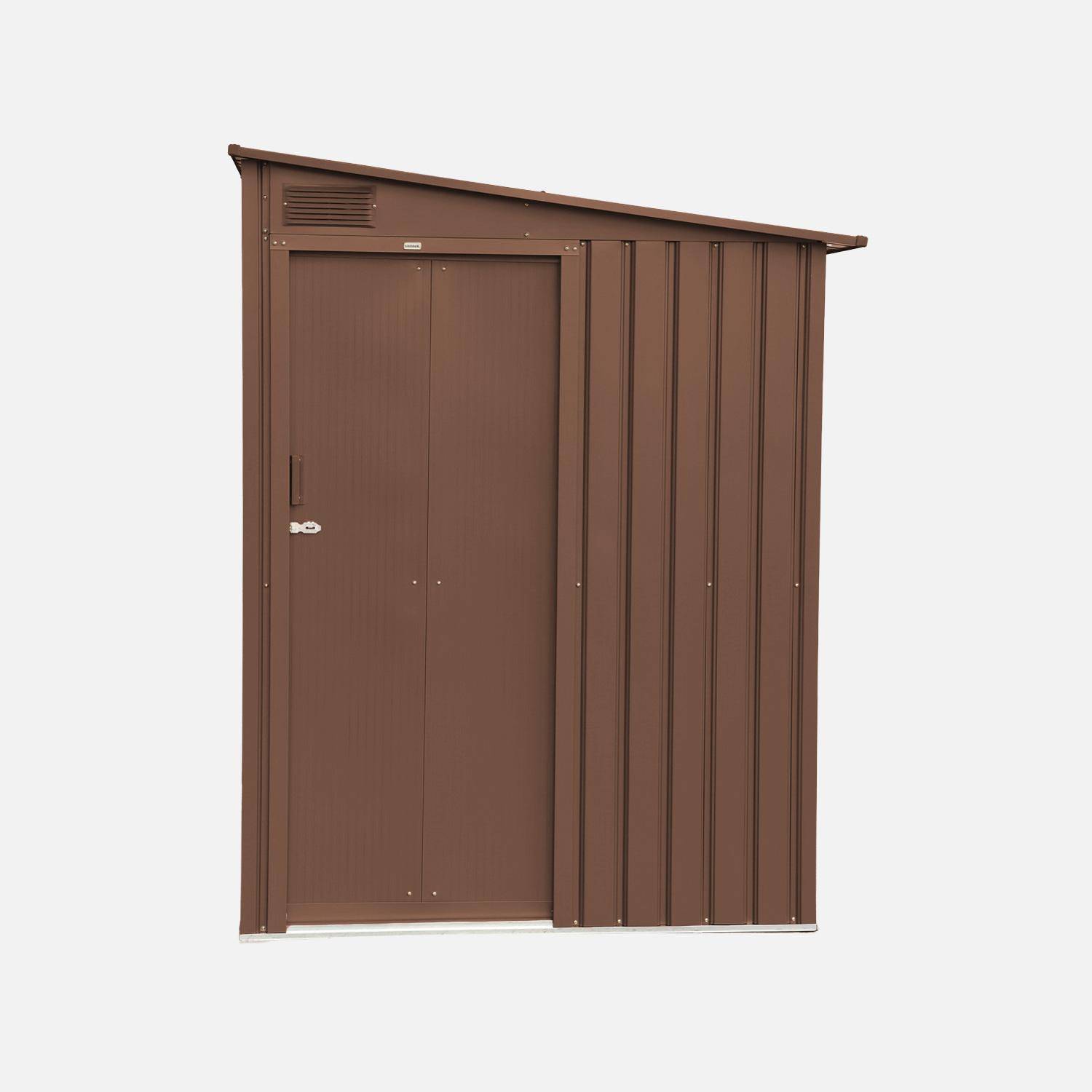 Abri de jardin adossable acier galvanisé 2,91m² avec porte coulissante et kit d'ancrage terracotta - Bray Photo3