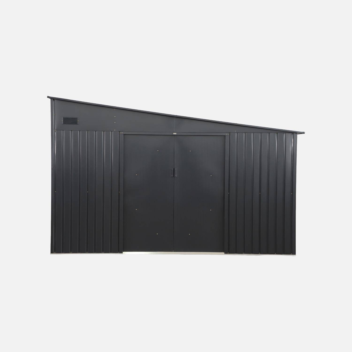 Abri de jardin adossable acier galvanisé 11,01 m² avec kit d'ancrage anthracite - Santerre Photo2