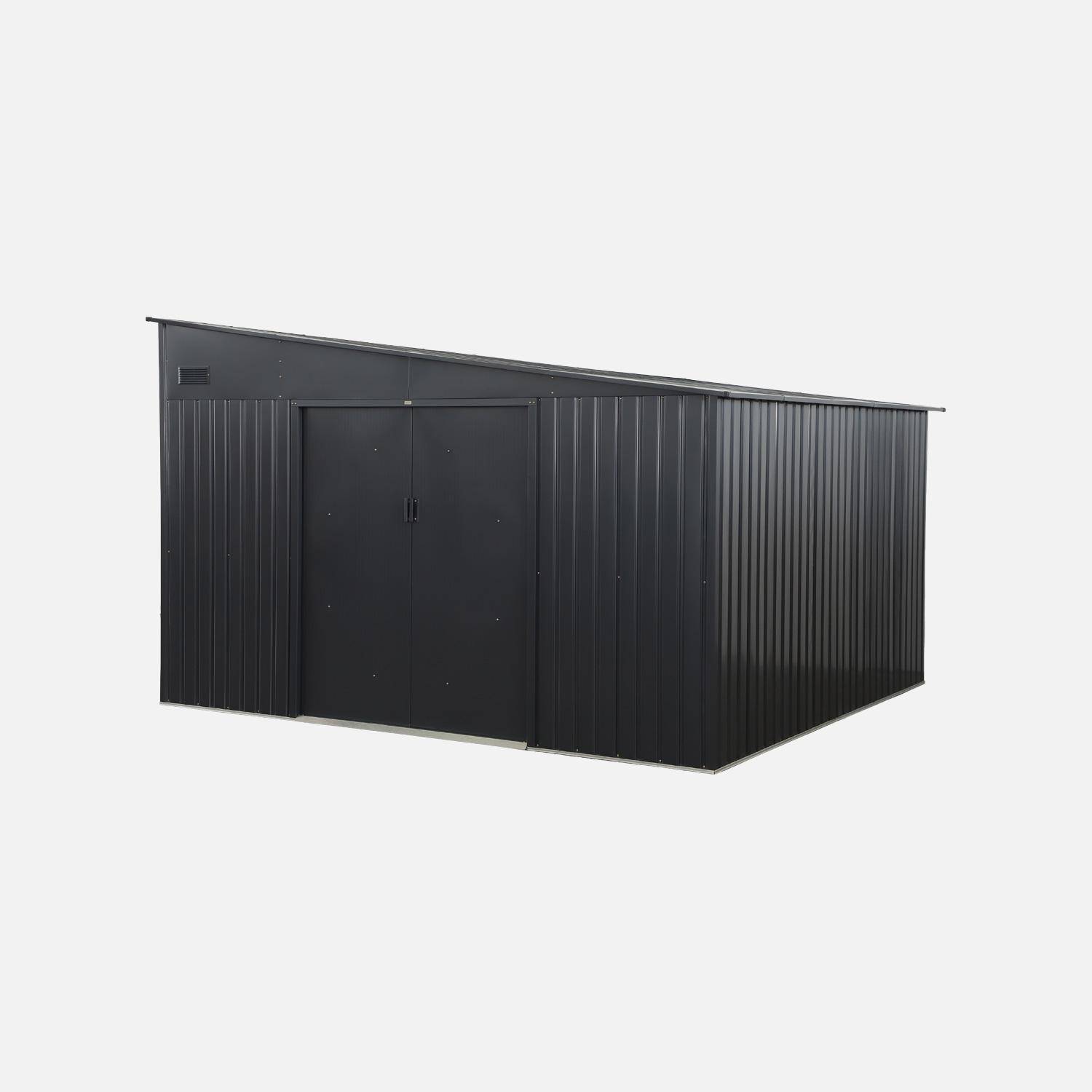 Abri de jardin adossable acier galvanisé 11,01 m² avec kit d'ancrage anthracite - Santerre Photo1