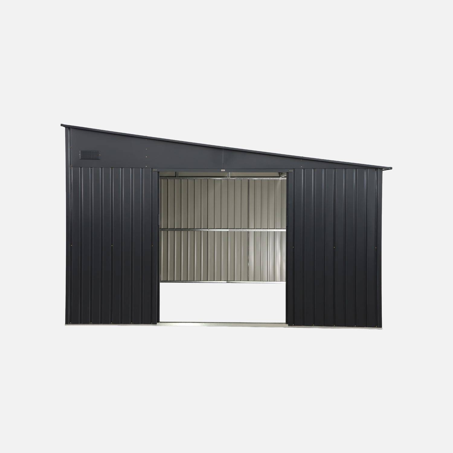 Abri de jardin adossable acier galvanisé 11,01 m² avec kit d'ancrage anthracite - Santerre Photo3