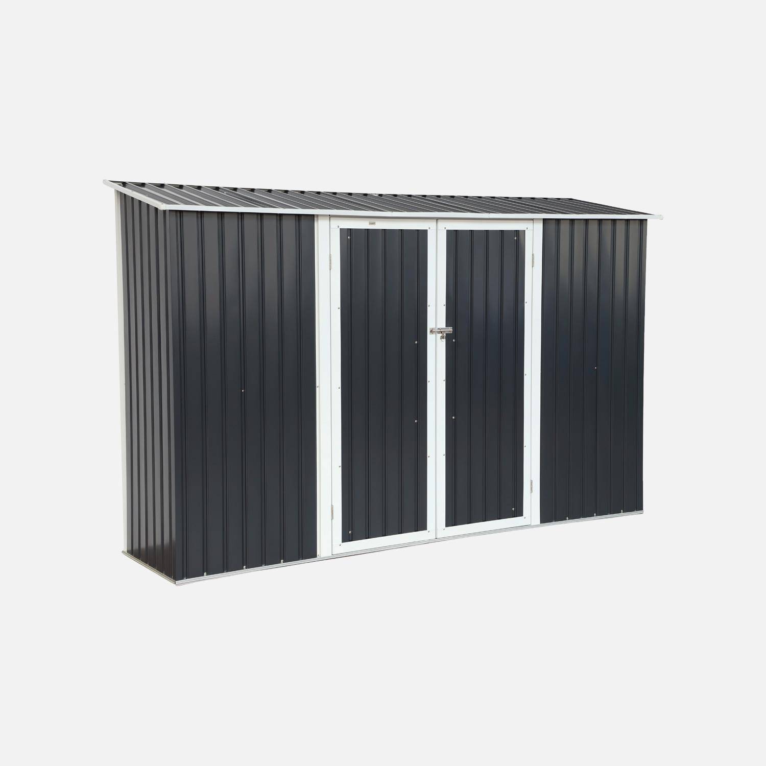 Abri de jardin à adosser acier galvanisé 2,57 m² avec kit d'ancrage anthracite et blanc - Vimeu Photo2