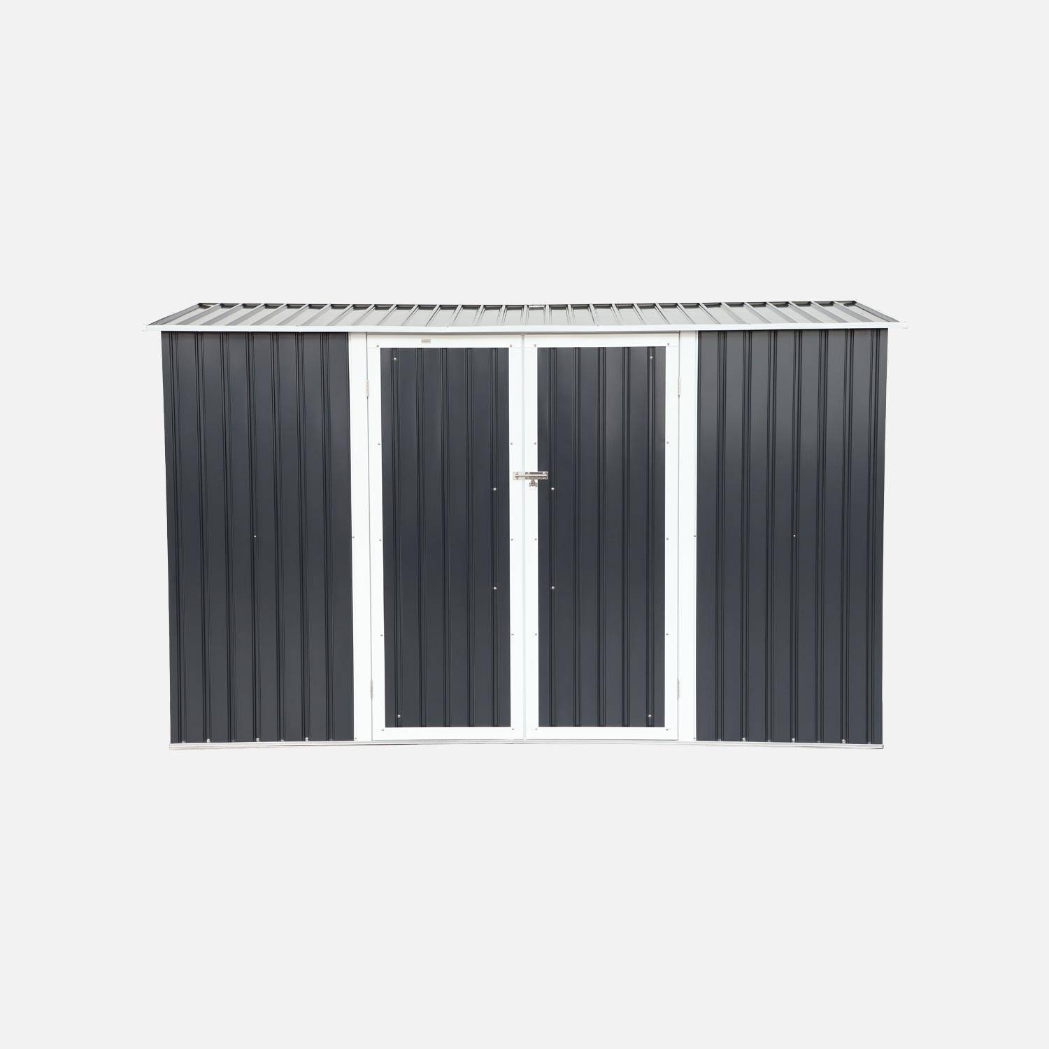 Abri de jardin adossable acier galvanisé 2,57 m² avec kit d'ancrage anthracite et blanc - Vimeu Photo2