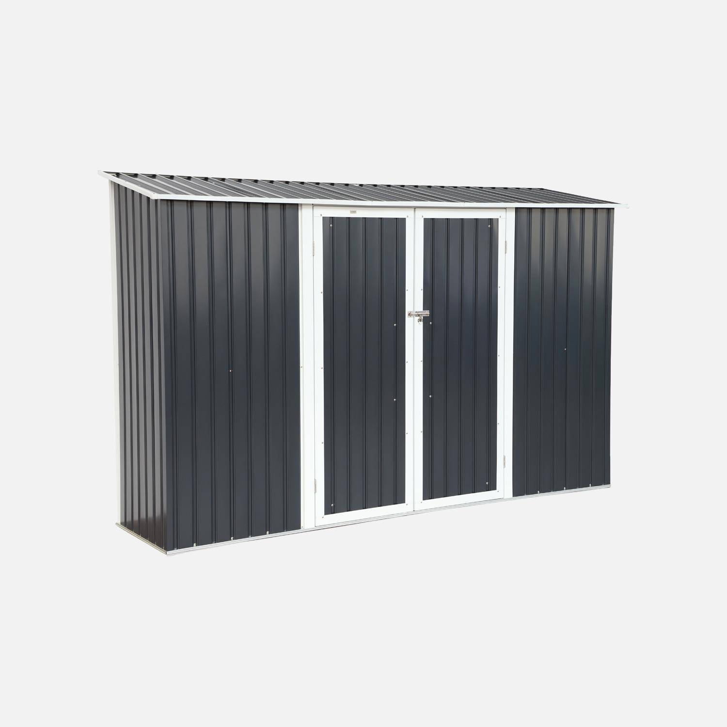 Abri de jardin adossable acier galvanisé 2,57 m² avec kit d'ancrage anthracite et blanc - Vimeu Photo1