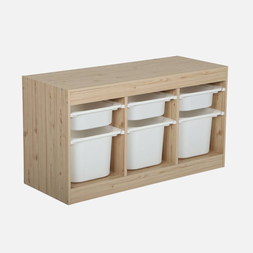 Mueble de almacenamiento para niños decorado en madera, 6 cajones, Natural