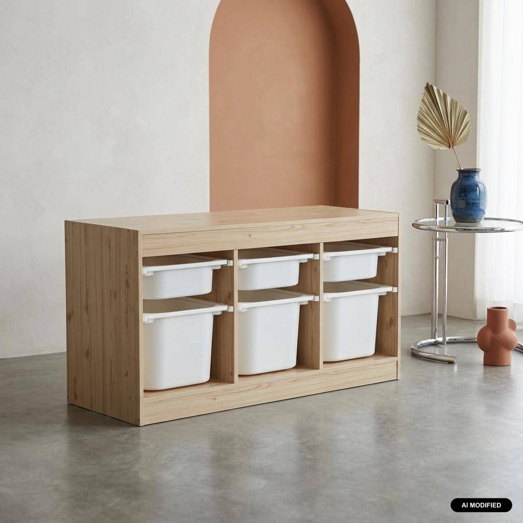 Children's storage furniture 6 storage bins wood decor natural 96x38.5x53 cm - Sora Photo1