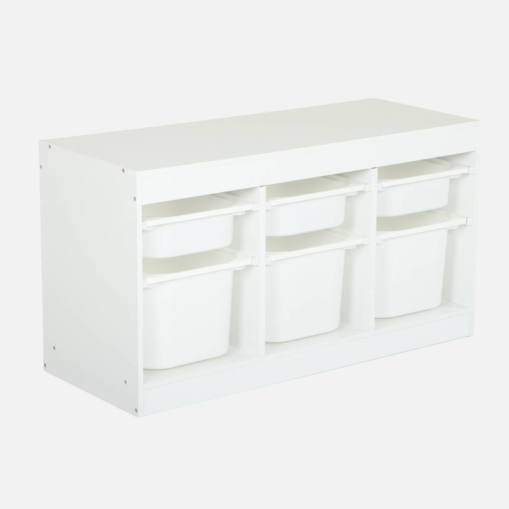 Mueble de almacenamiento para niños decorado en madera, 6 cajones, Blanco