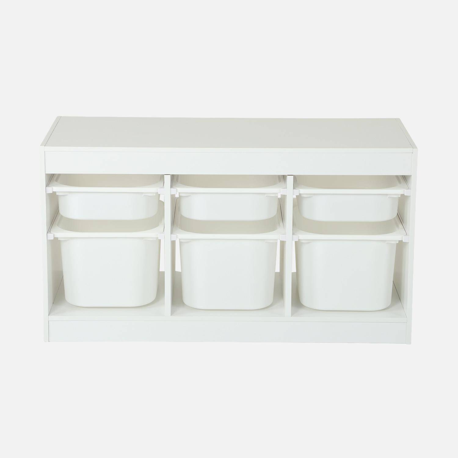 Mueble de almacenamiento para niños decorado en madera, 6 cajones, Sora, Blanco, 96x38.5x53 cm Photo2