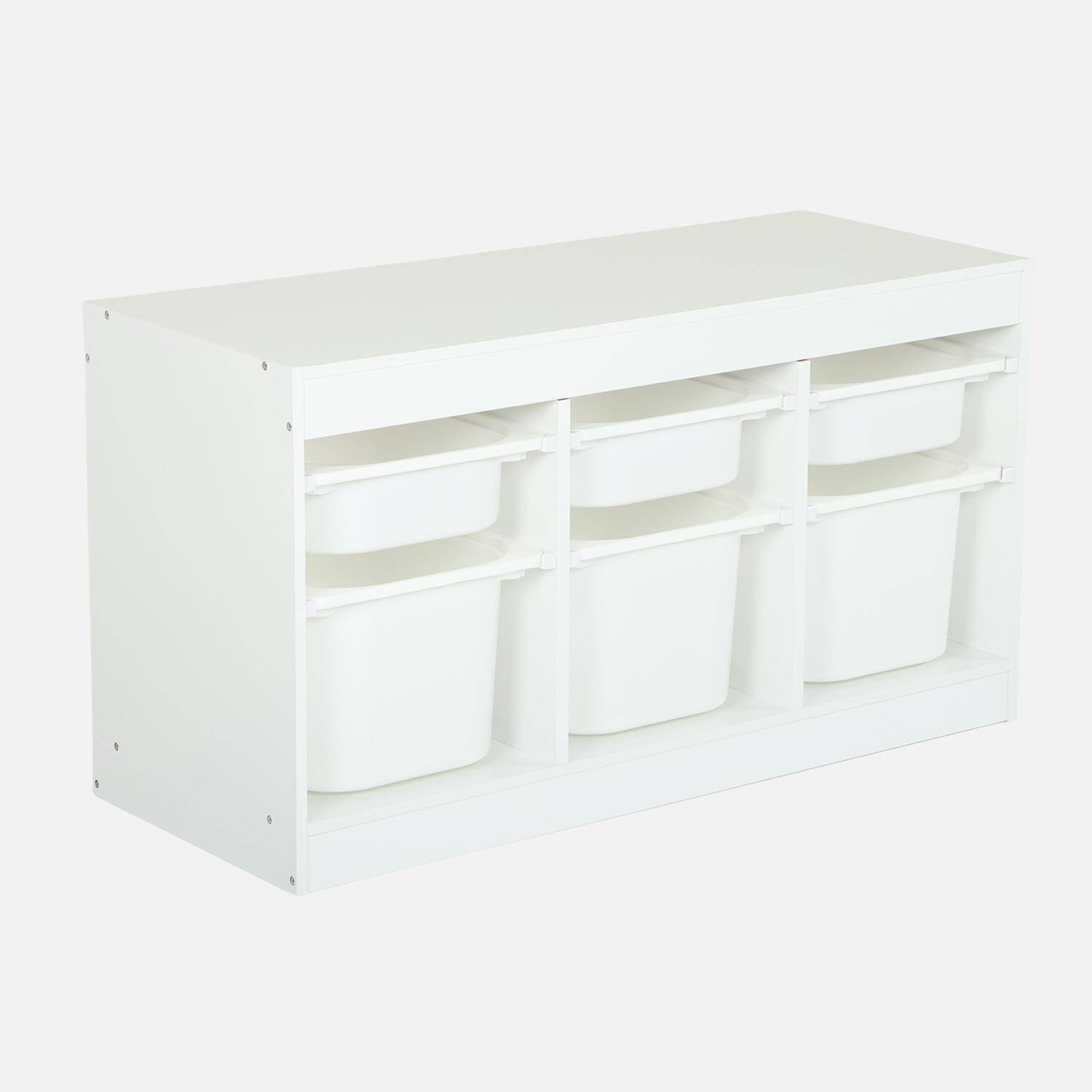 Mueble de almacenamiento para niños decorado en madera, 6 cajones, Sora, Blanco, 96x38.5x53 cm Photo1