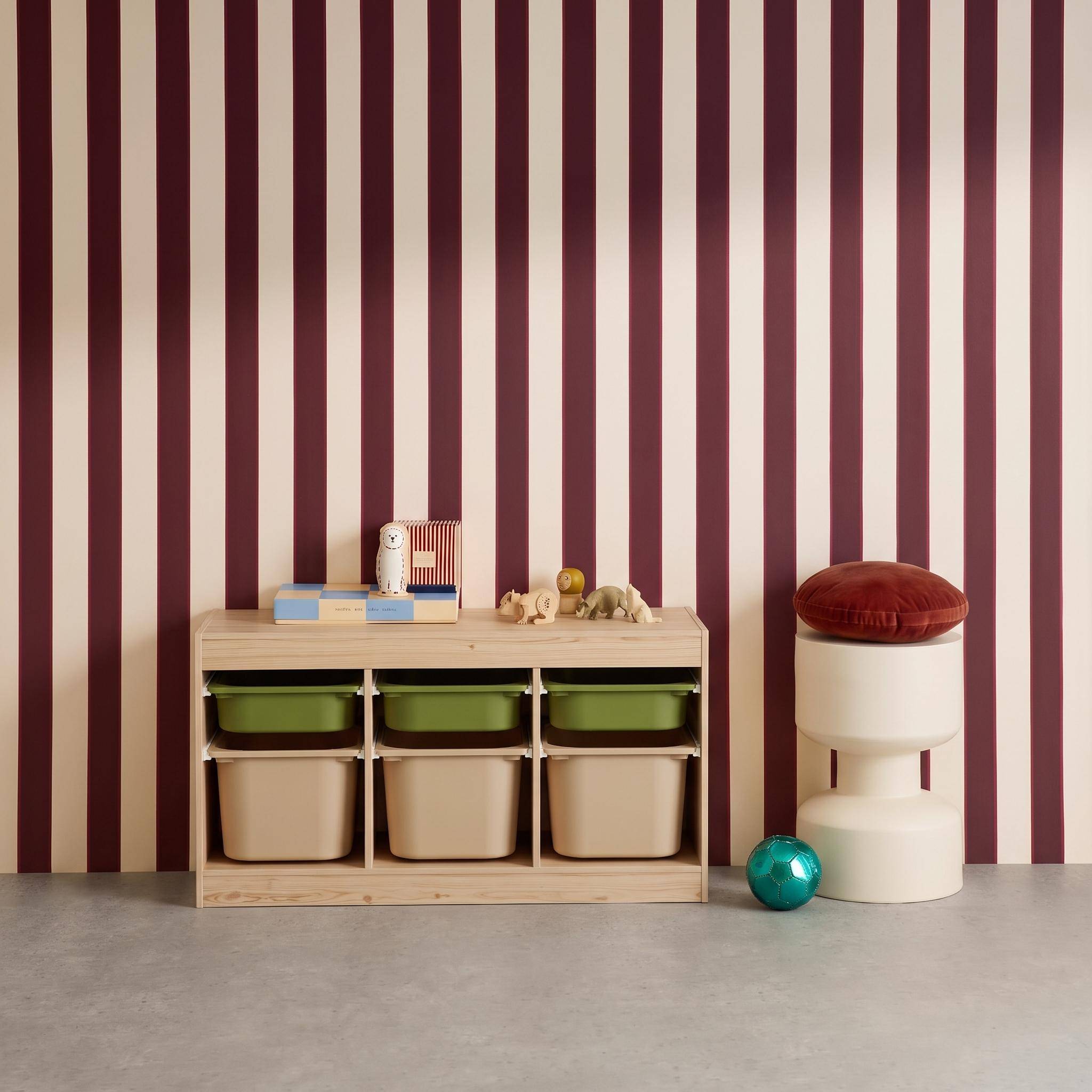 Meuble de rangement pour enfant décor bois 6 bacs vert olive et beige - Sora Photo1