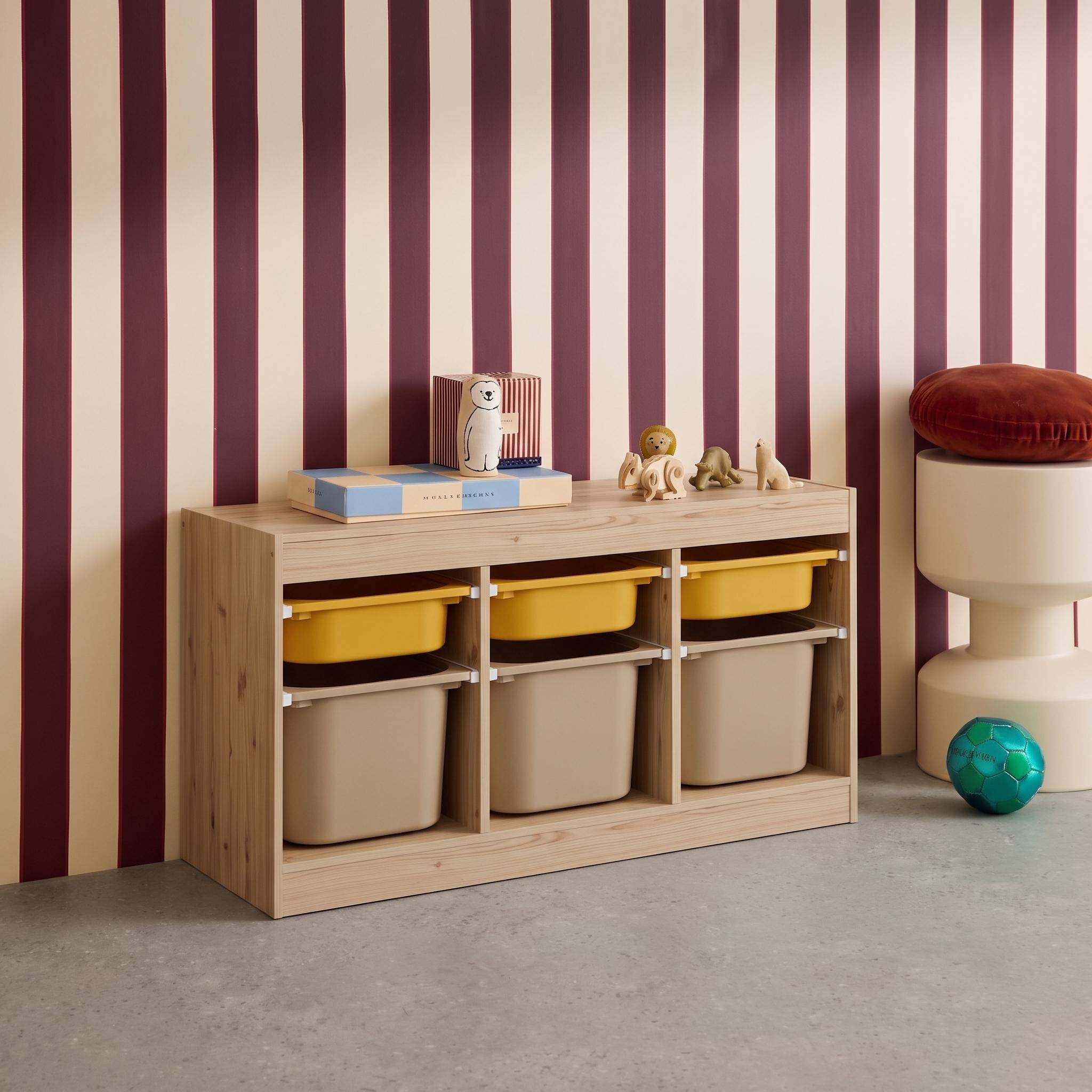 Mueble de almacenamiento infantil horizontal, 6 cajas, Sora, Mostaza, 96x38.5x53 cm Photo4