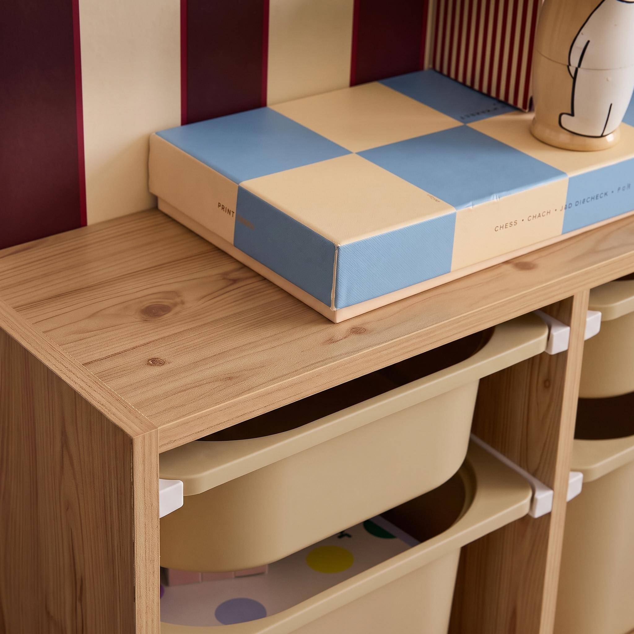 Children's storage furniture wood decor 6 storage bins beige 96x38.5x53 cm - Sora,sweeek,Photo3