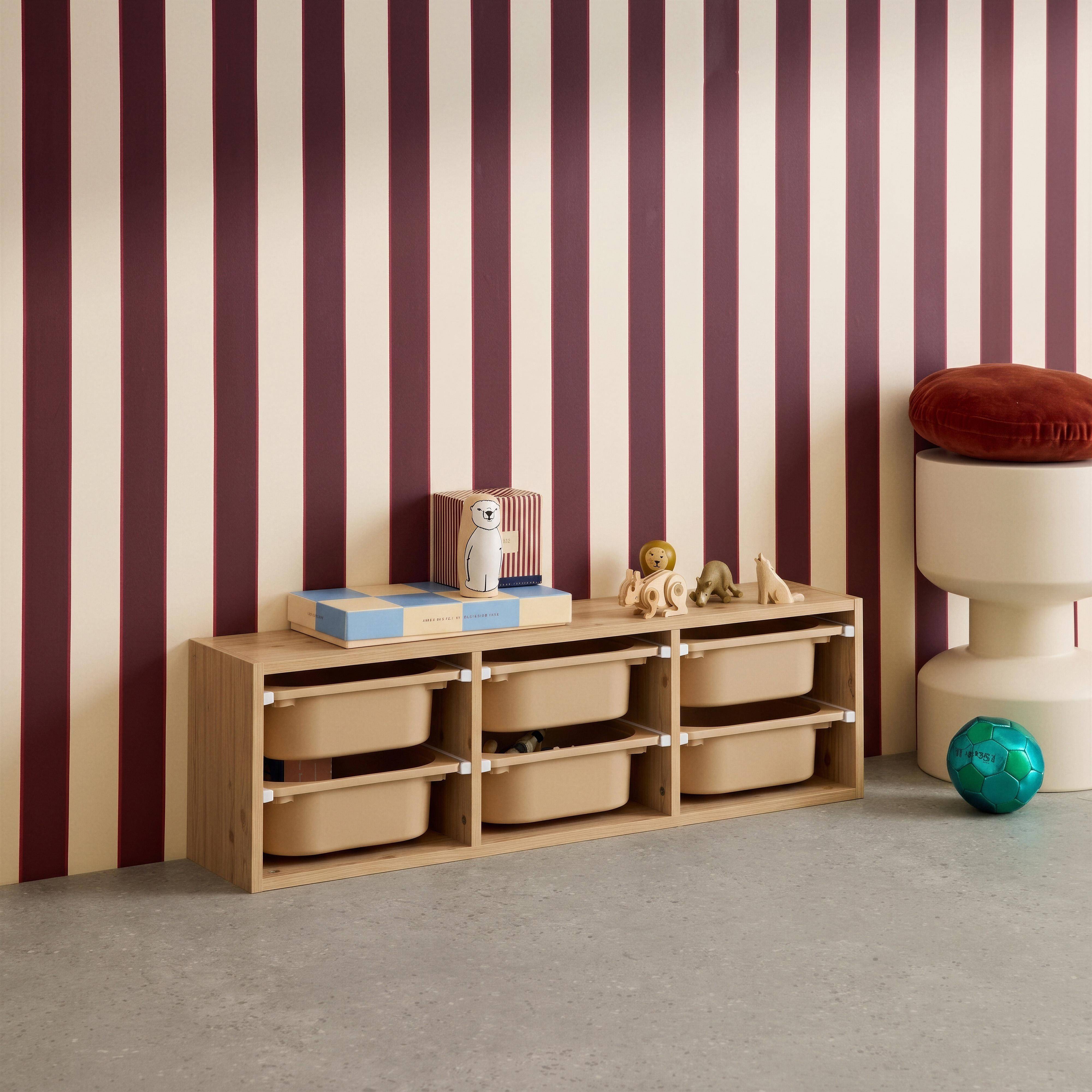 Meuble de rangement naturel pour enfant, 6 bacs en plastique beige - Sora,sweeek,Photo2