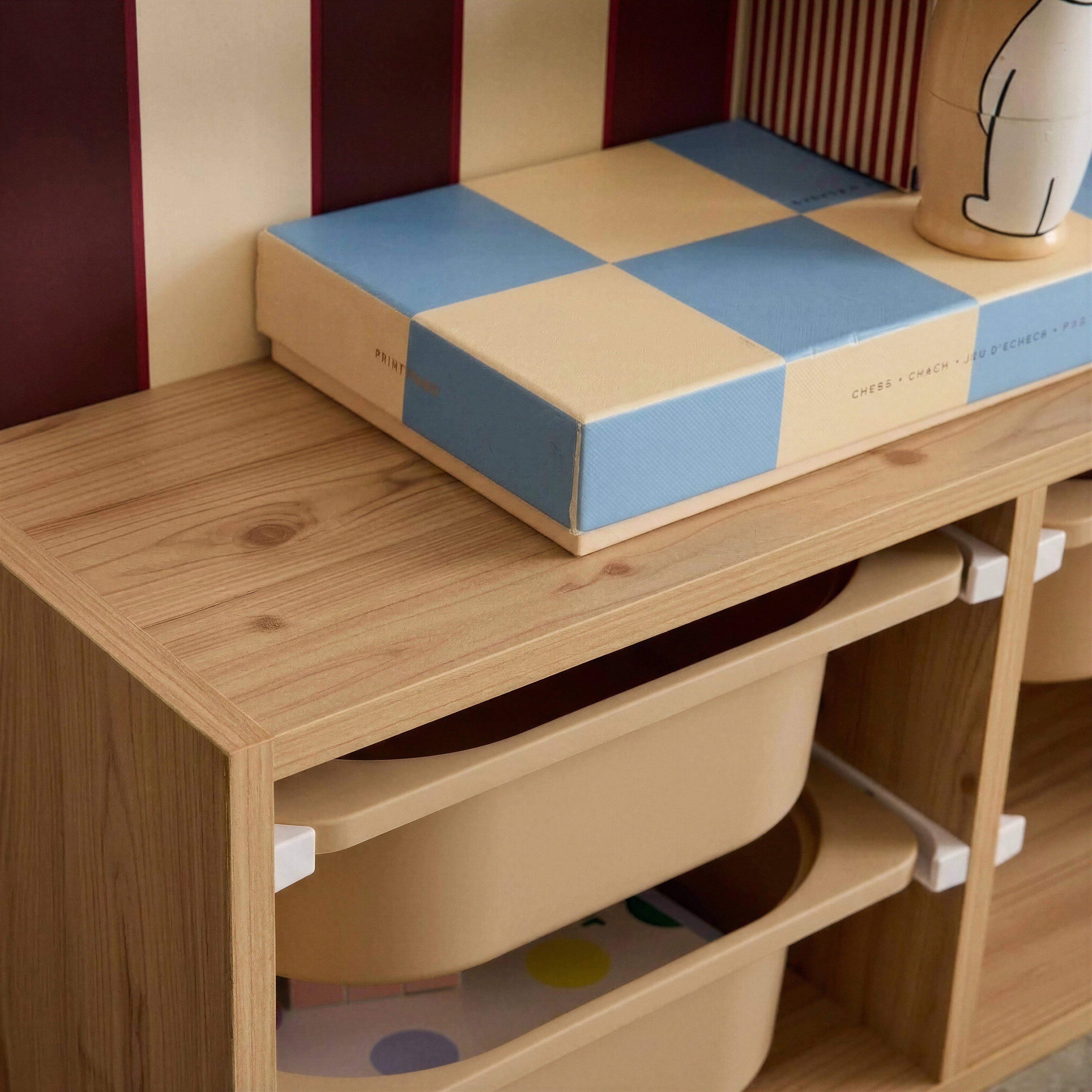 Meuble de rangement naturel pour enfant, 6 bacs en plastique beige - Sora Photo4