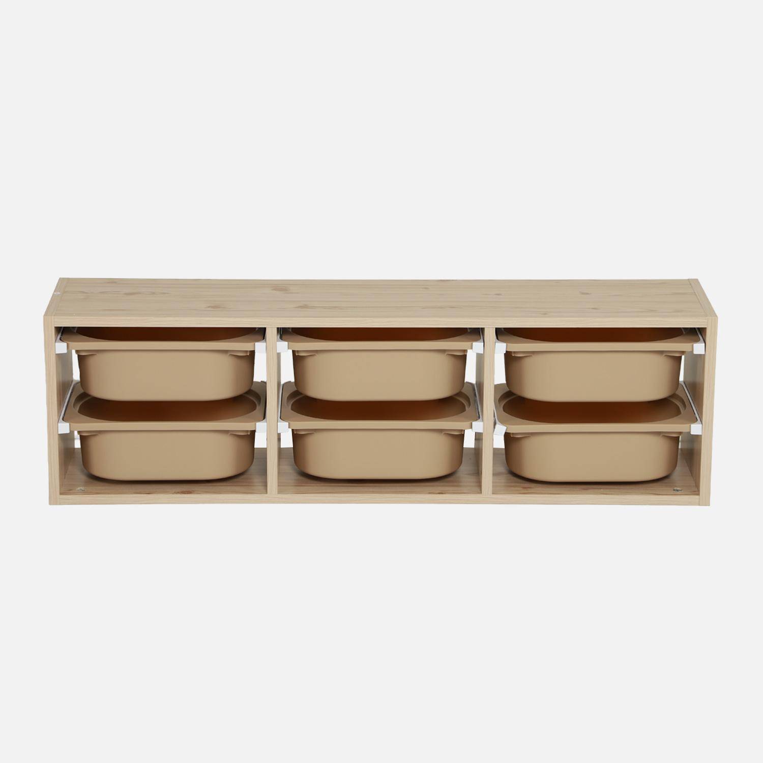 Mueble de almacenamiento infantil horizontal, 6 cajas coloridas, Sora, Beige, 97.5x21x29.4 cm,sweeek,Photo3