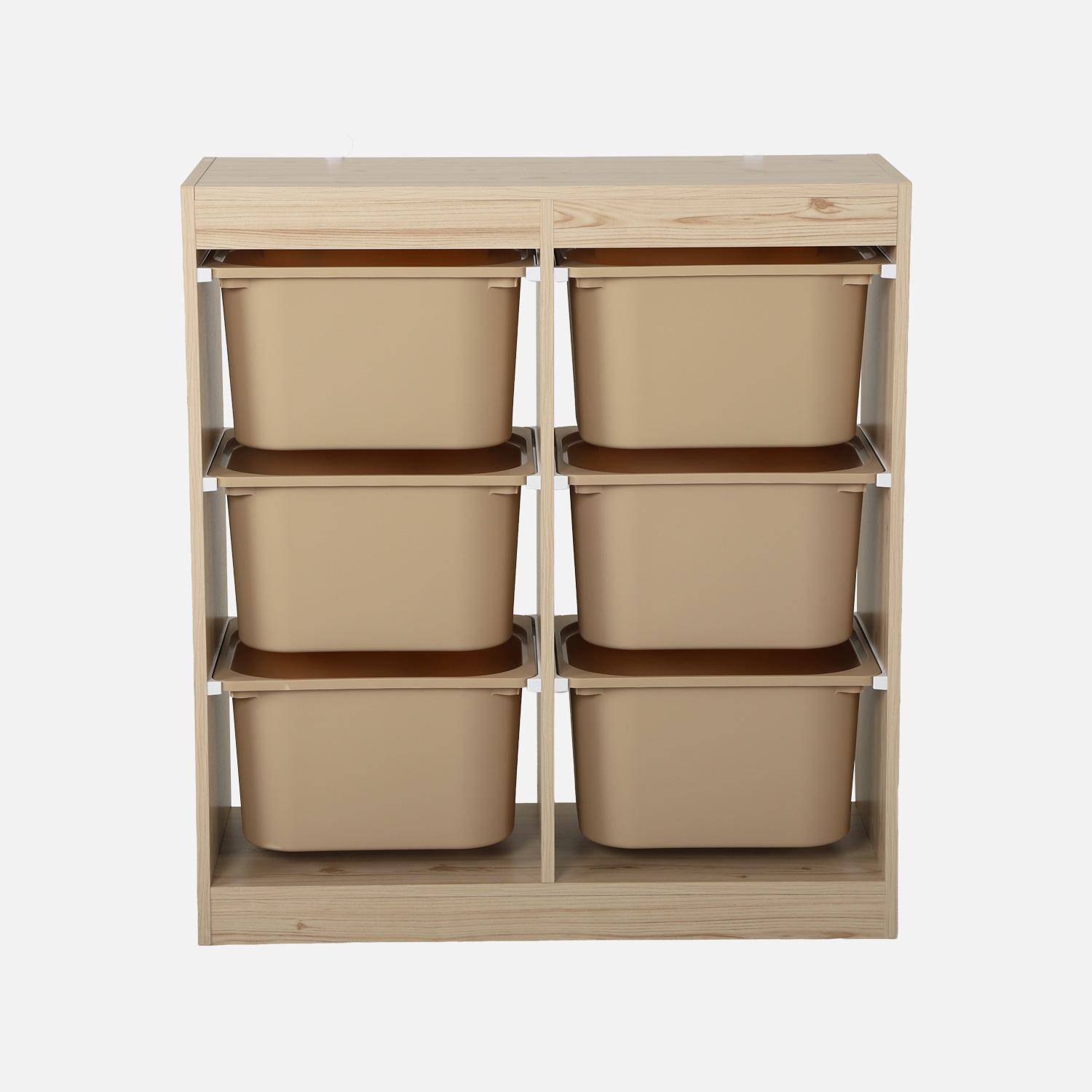 Mueble de almacenamiento infantil, 6 cajas coloridas, Sora, Beige, 81x30x91 cm Photo3