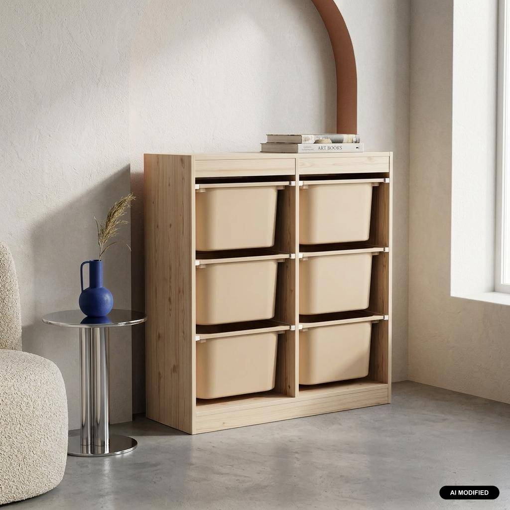 Mueble de almacenamiento infantil, 6 cajas coloridas, Sora, Beige, 81x30x91 cm Photo1