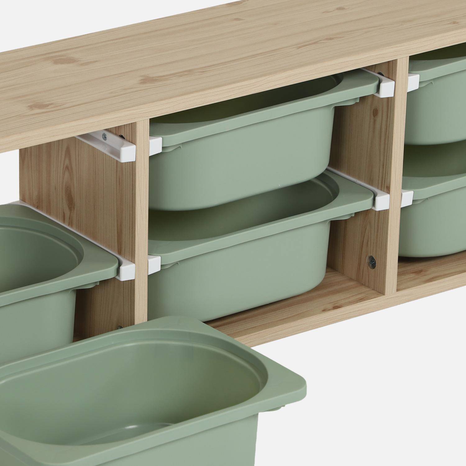 Mueble de almacenamiento infantil horizontal, 6 cajas coloridas, Sora, Verde grisáceo, 97.5x21x29.4 cm Photo4