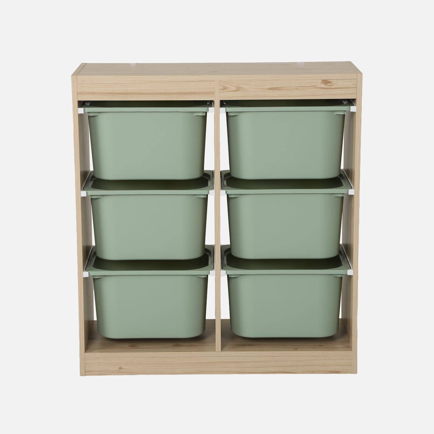 Mueble de almacenamiento infantil, 6 cajas coloridas, Sora, Verde grisáceo, 81x30x91 cm,sweeek,Photo3