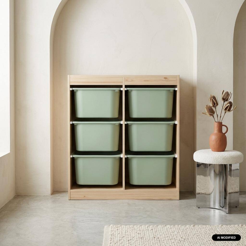 Mueble de almacenamiento infantil, 6 cajas coloridas, Sora, Verde grisáceo, 81x30x91 cm Photo1