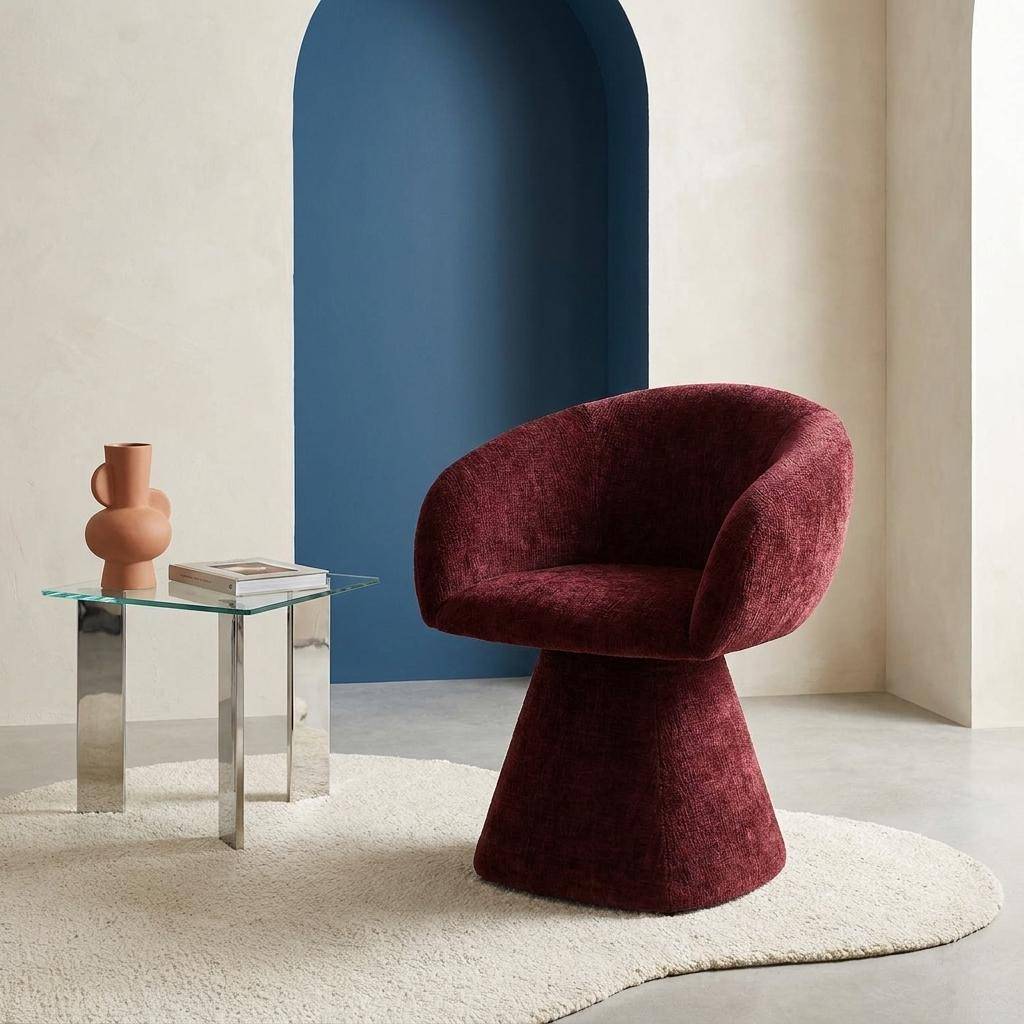 Fauteuil van katoen stof 180° draaibaar bordeauxrood - Assia Photo1