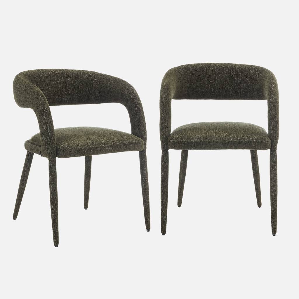 Sillón contemporáneo de tela, set de 2, Verde kaki