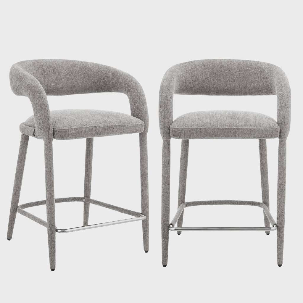 Taburete de bar contemporáneo de tela, set de 2, Pardo