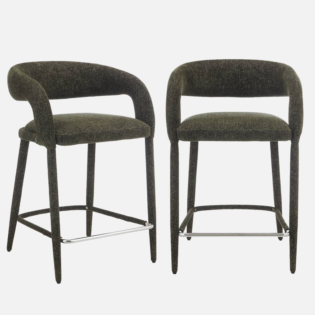 Taburete de bar contemporáneo de tela, set de 2, Verde kaki
