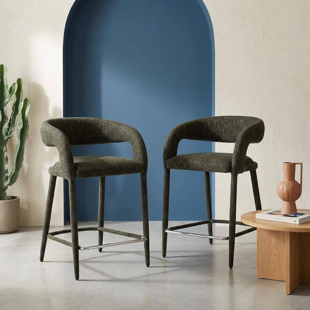 Taburete de bar contemporáneo de tela, set de 2 Verde kaki - 56x56x86 cm Photo1