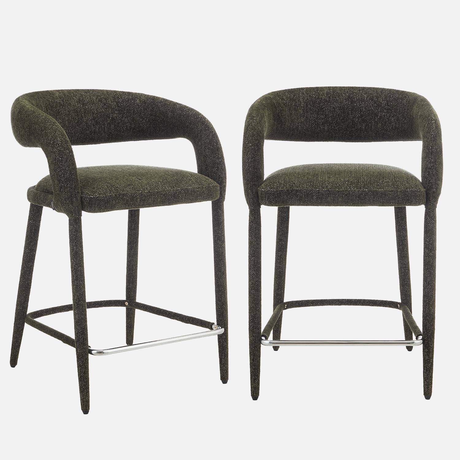 Taburete de bar contemporáneo de tela, set de 2 Verde kaki - 56x56x86 cm Photo2