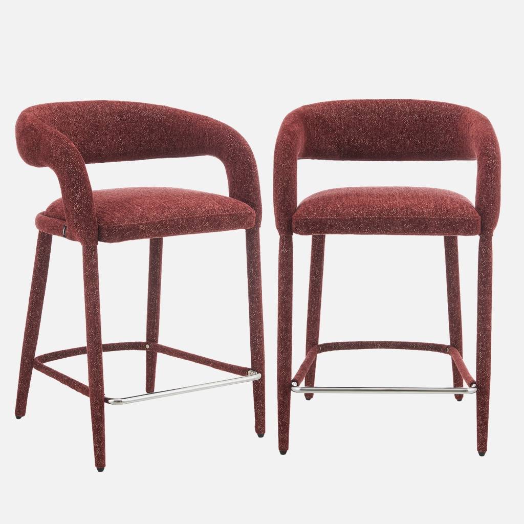 Taburete de bar contemporáneo de tela, set de 2, Burdeos