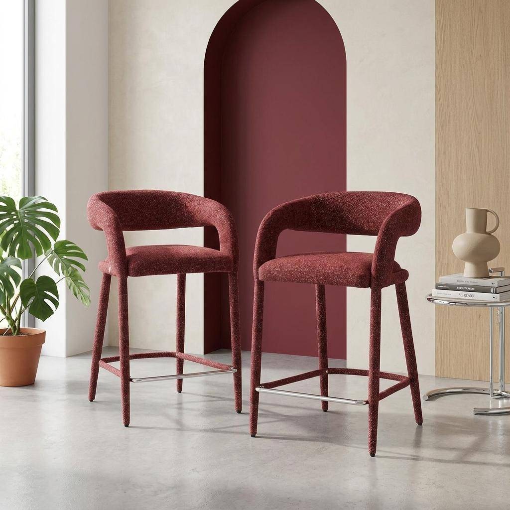 Taburete de bar contemporáneo de tela, set de 2 Burdeos - 56x56x86 cm Photo1