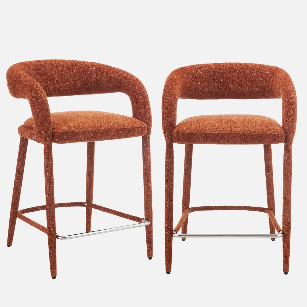 Taburete de bar contemporáneo de tela, set de 2, Terracota