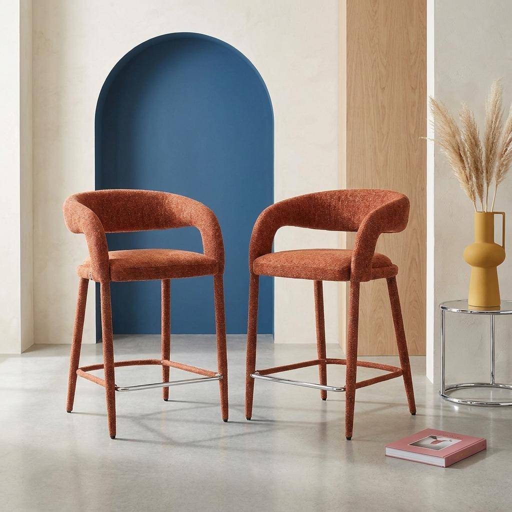 Taburete de bar contemporáneo de tela, set de 2 Terracota - 56x56x86 cm Photo1