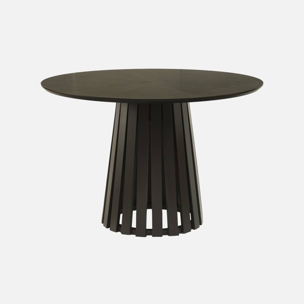 Mesa de comedor redonda de madera de hevea con chapa de roble, 4 plazas, Negro