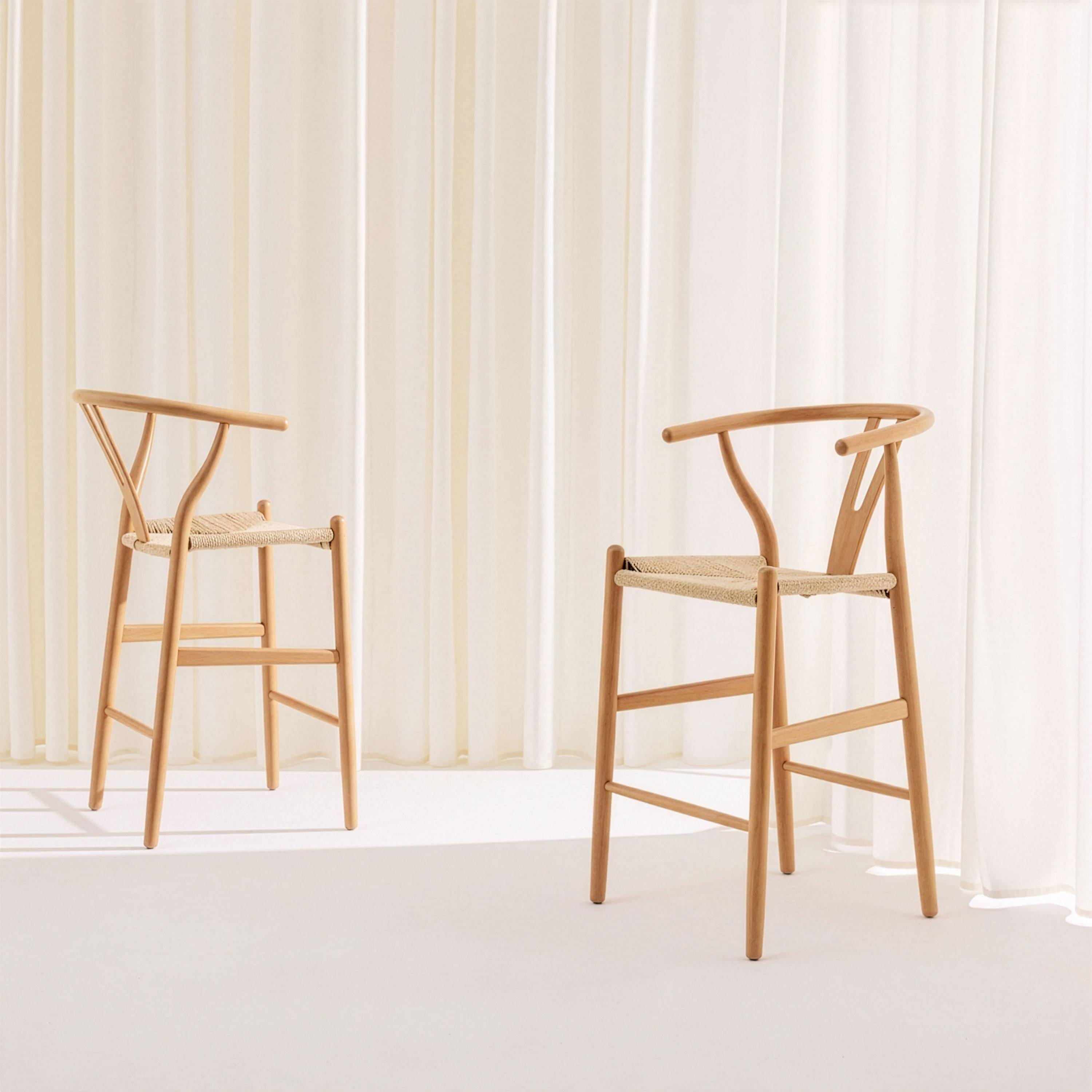 Taburete de bar vintage de madera de haya y cuerdas, set de 2 Natural - 55x55x97 cm Photo3