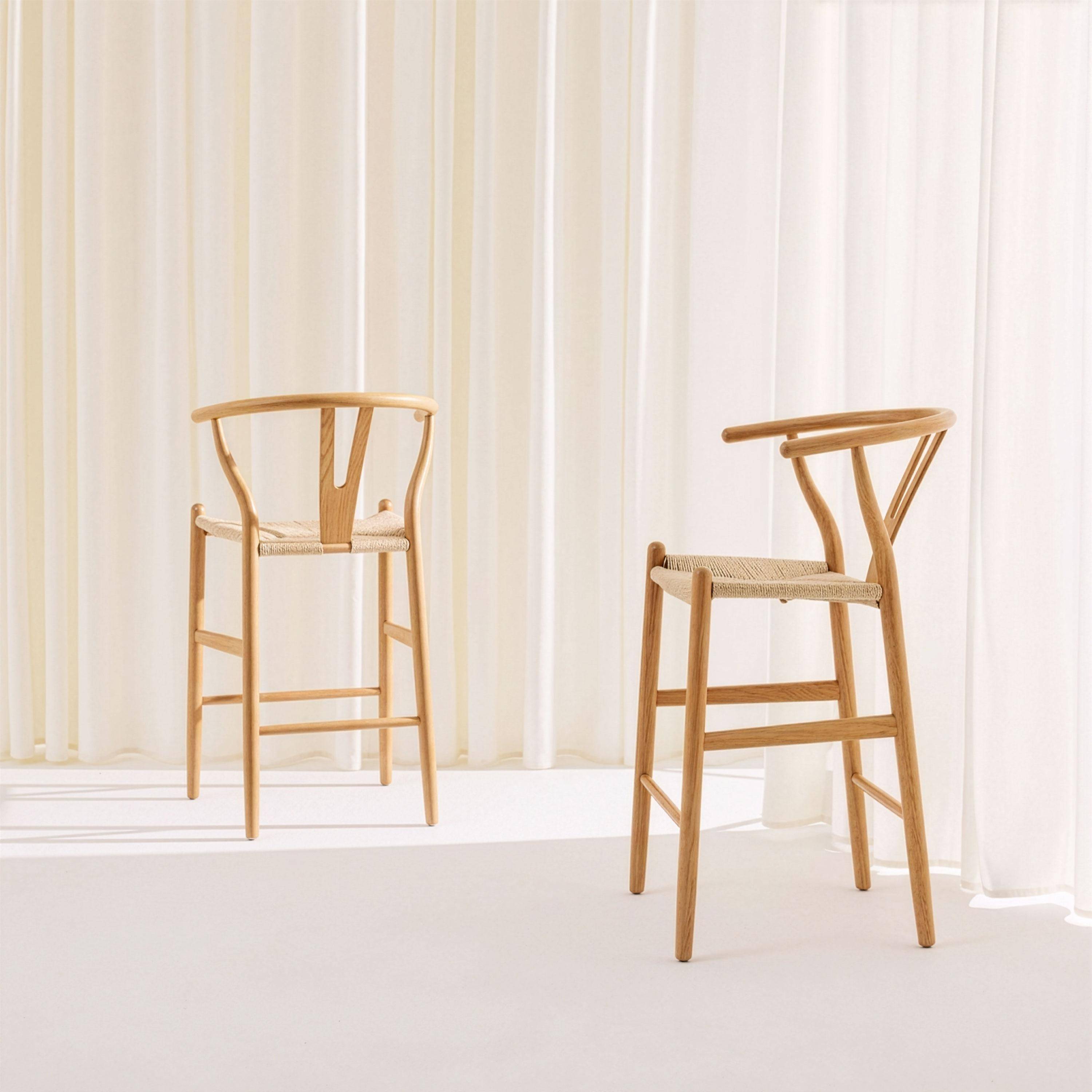 Taburete de bar vintage de madera de haya y cuerdas, set de 2 Natural - 55x55x97 cm Photo2