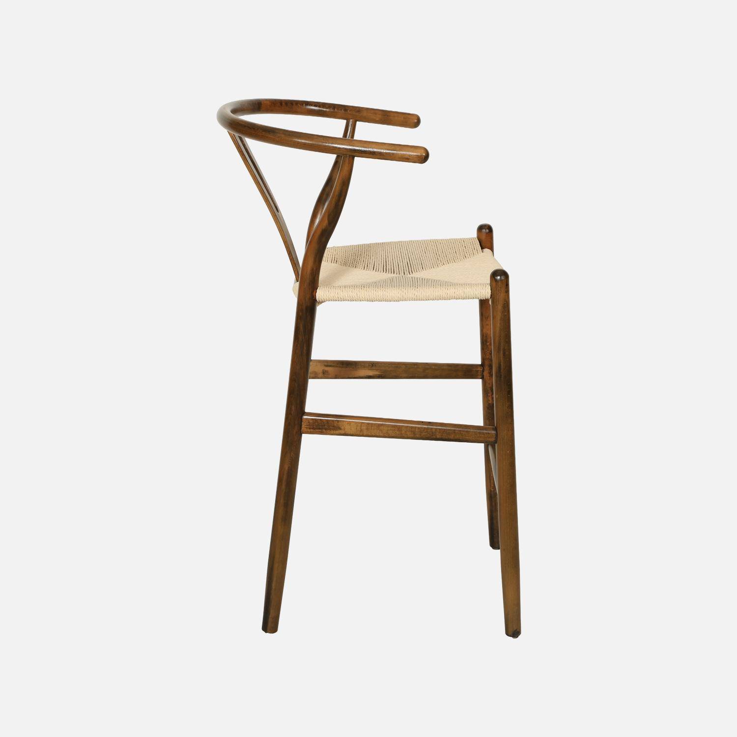 Taburete de bar vintage de madera de haya y cuerdas, set de 2 Marrón viejo - 55x55x97 cm,sweeek,Photo5
