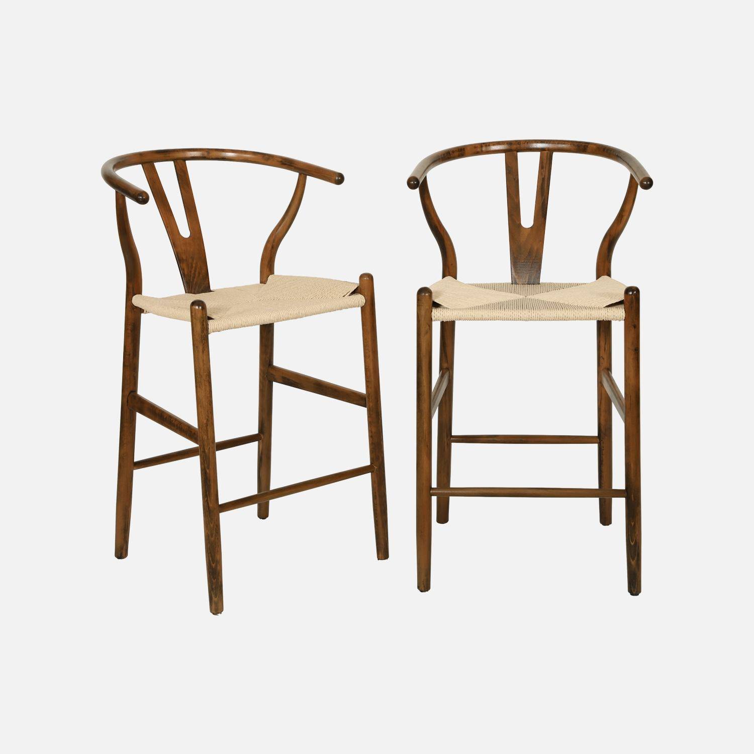 Lot de 2 tabourets de bar vintage bois de hêtre et cordes marron vieilli - Cecile,sweeek,Photo2