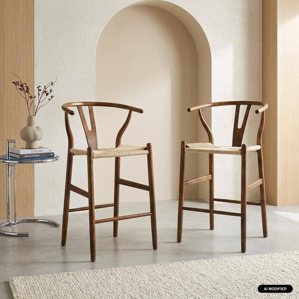 Lot de 2 tabourets de bar vintage bois de hêtre et cordes marron vieilli - Cecile Photo1