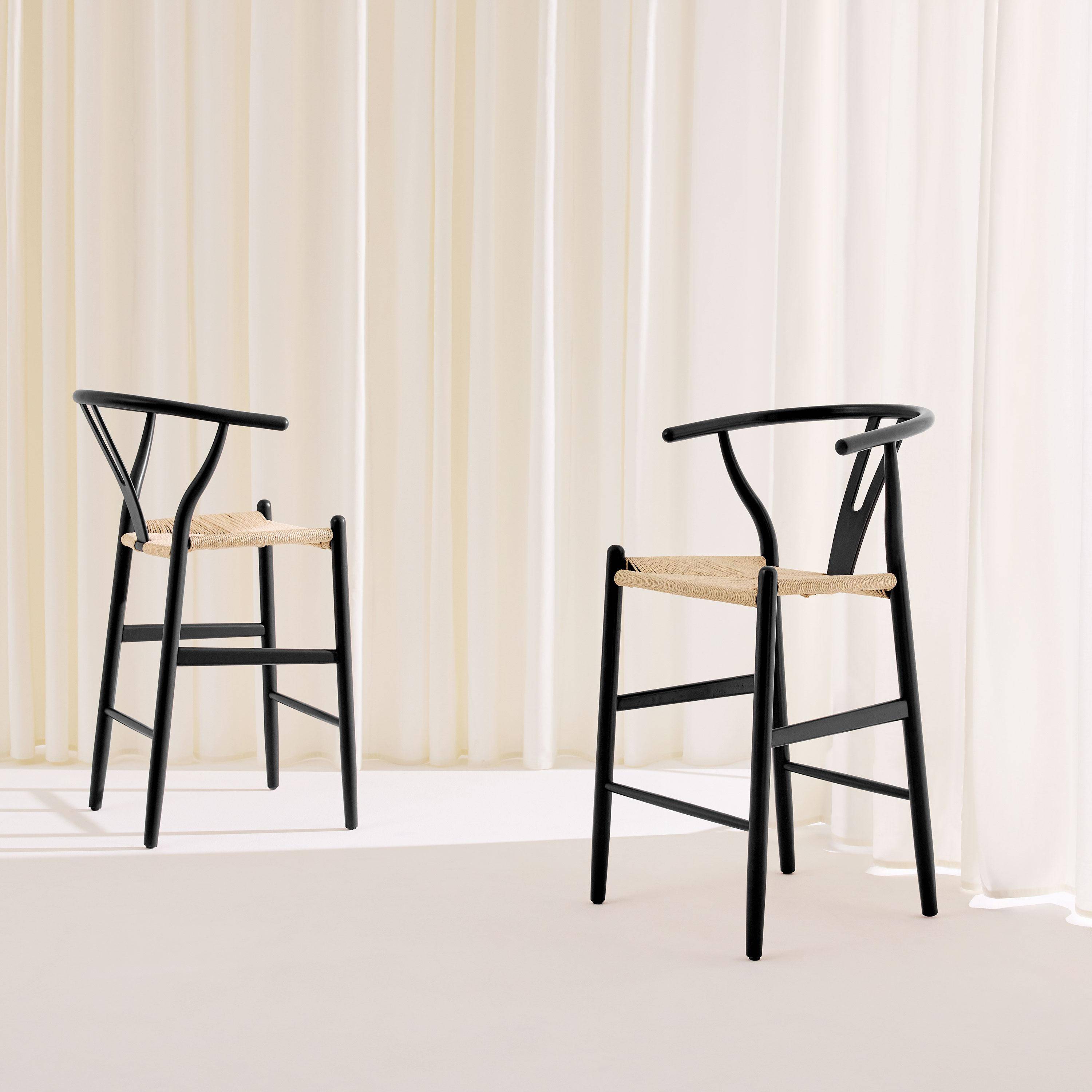 Lot de 2 tabourets de bar vintage bois de hêtre et cordes noir - Cecile Photo3