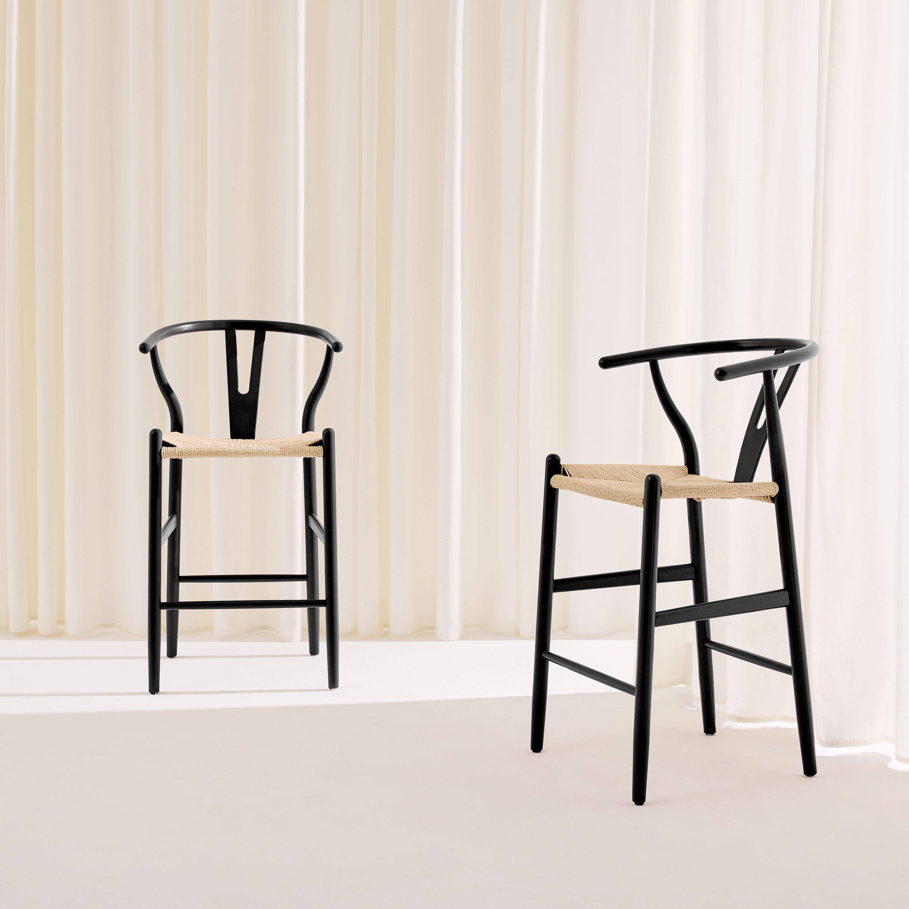 Lot de 2 tabourets de bar vintage bois de hêtre et cordes noir - Cecile Photo1