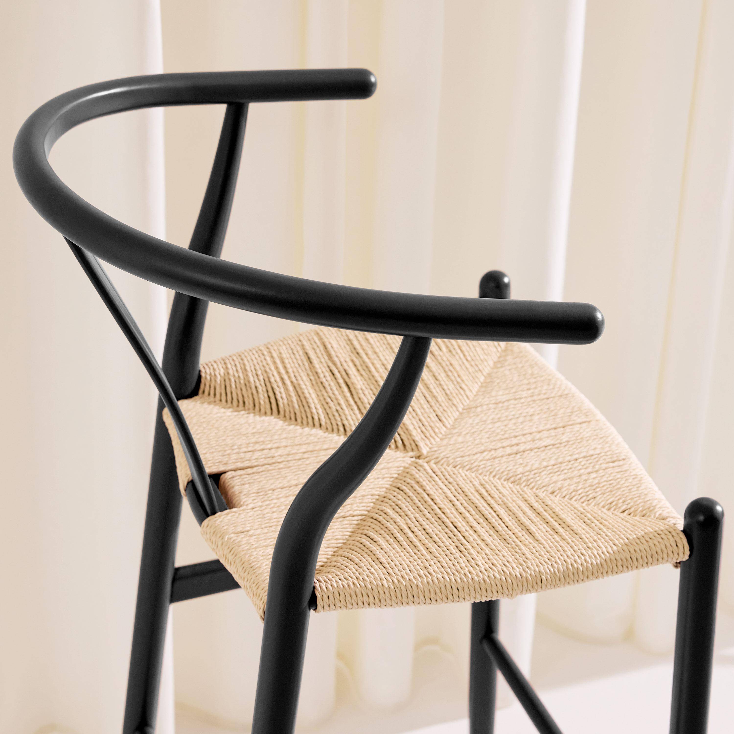 Lot de 2 tabourets de bar vintage bois de hêtre et cordes noir - Cecile Photo4