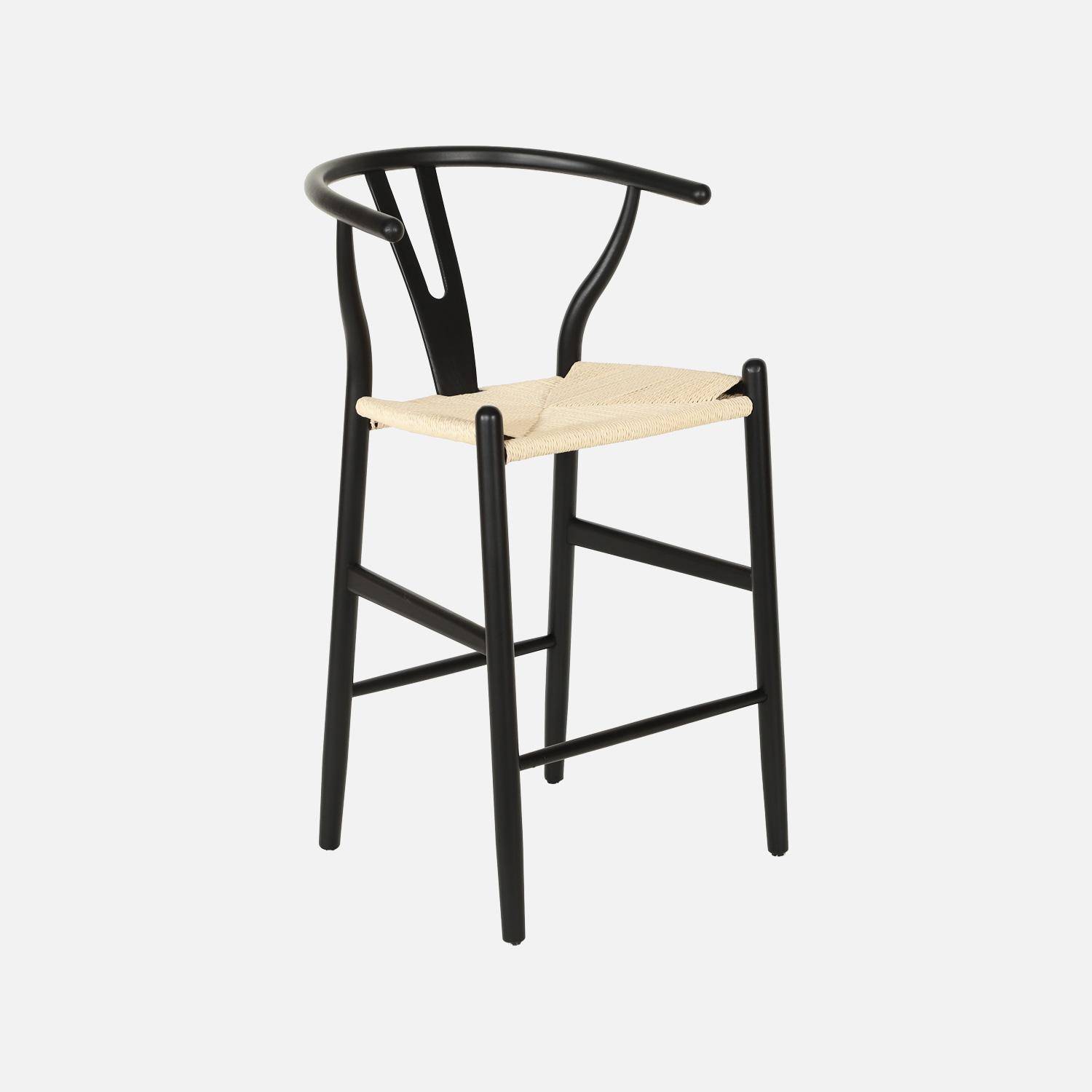 Lot de 2 tabourets de bar vintage bois de hêtre et cordes noir - Cecile Photo2